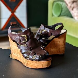 Coach Charlie Vachetta cork platform wedge sandals